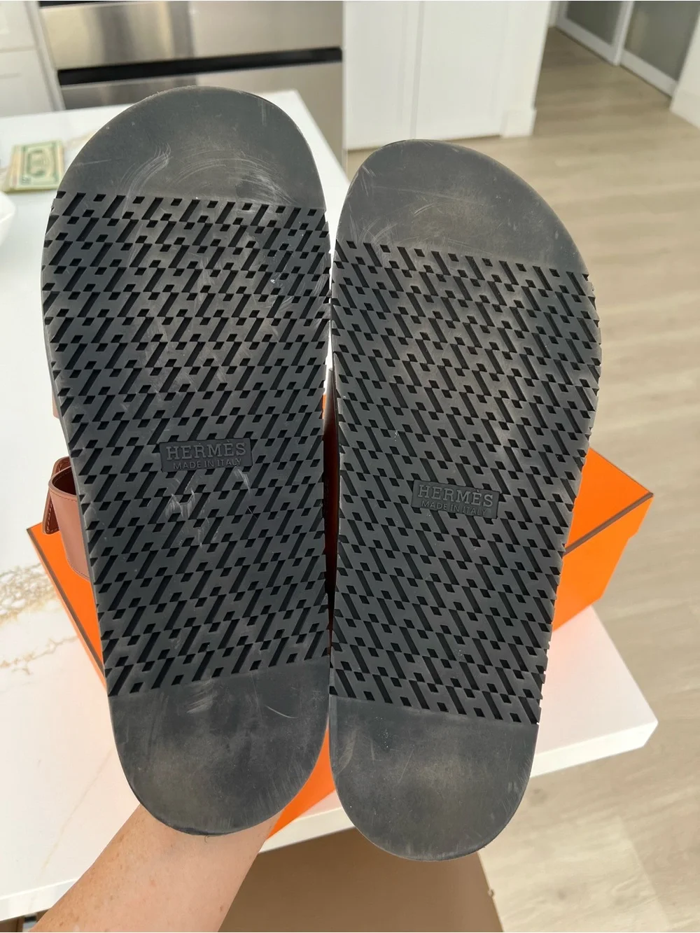 Hermes Chypre Brown Leather Slide Sandals  for Men size 46(13US)